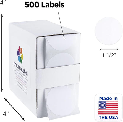 ChromaLabel 1.50 Inch Round Label Permanent Color Code Dot Stickers, 500 Labels per Dispenser Box, White