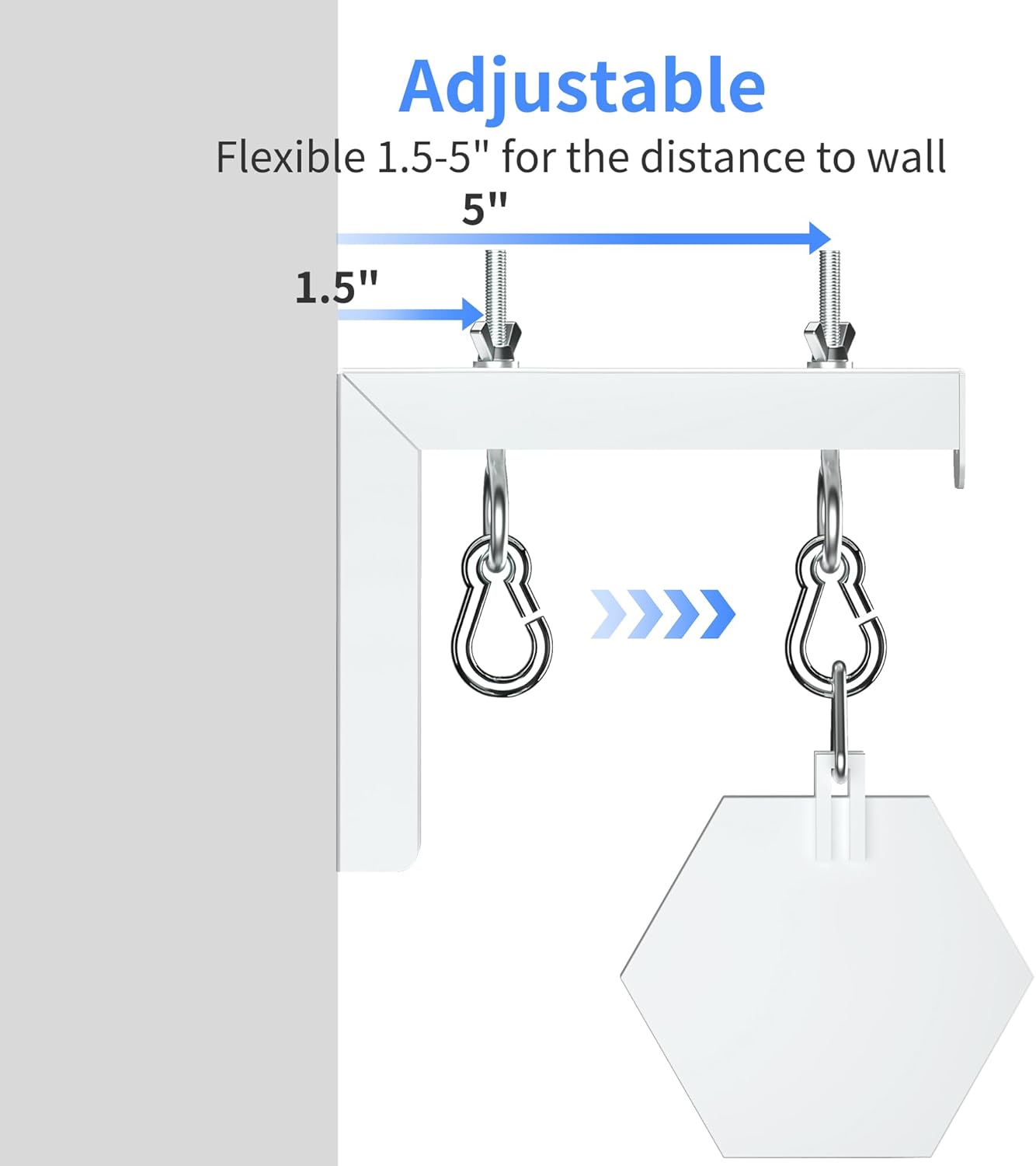 Universal Projector Screen Wall Mount L-Brackets Hanging Ceiling Mount, 6 inch Adjustable Extension with Hook for Home Projector and Movie Screens, Hold up to 66 lbs, White PRL003W