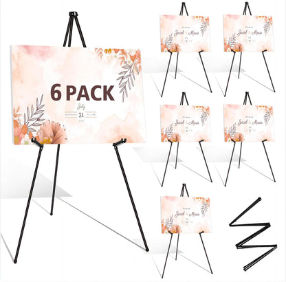 Instant Display Easel Stand & 63" Portable Artist Floor Easels - Easy Folding Telescoping Adjustable Art Poster Metal Easels for Painting Canvas, Wedding Signs, Posters (6 Pack)