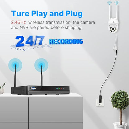 【 5mp, Two-Way Audio, 360 ° Tracking】 Monitoring Camera Wireless Hiseeu Integrated NVR 1920P 5-megapixel 4-Piece Set with Built-in 1TBHDD can be Added to 10 Channels for Remote Monitoring