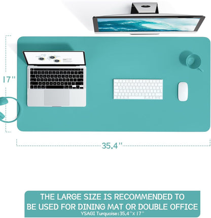 YSAGi Non-Slip Leather Desk Pad L Size, Waterproof Laptop Computer Desk Keyboard Mat, Table Protector Blotter Mat, Large Mouse Pad for Office/Work/Home/Decor(Green Blue, 35.4" x 17")