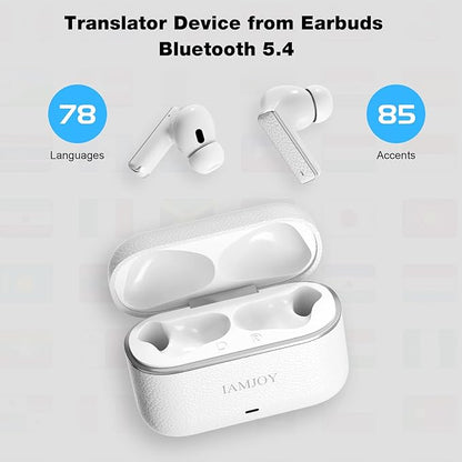 IAMJOY Language Translation Earbuds, 163 Language & Accents Two-Way Translator Device Built-in 6 Mics, 42dB Hybrid Dual Noise Cancelling Earbuds for Travel Business Learning, White