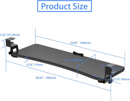 suptek Large Keyboard Tray Under Desk Pull Out with C Clamp Mount, Computer Keyboard & Mouse Tray, 34 (38 Including Clamps) x 11.8 inch Slide-Out Platform Computer Drawer for Typing, Black, DSF1LB