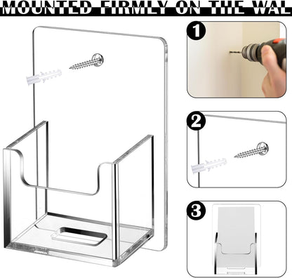 Chunful 3 Pcs Wall Mount Business Card Holder 3.75 x 2.75 x 1.25 Inch Vertical Clear Acrylic Card Display Rack Single Pocket Organizer Pre Drilled Plastic Display Stand for Home Office(Classic Style)