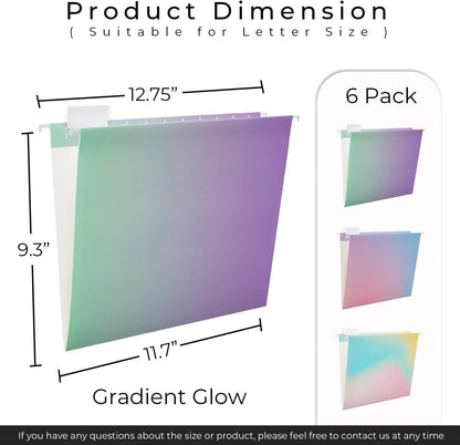 Y YOMA 6 Pack Decorative Hanging File Folders Letter Size Cute Hanging Folder Pretty File Folder Organizer for Filing Cabinet Office Home with 1/5-Cut Adjustable Tabs, Gradient Glow