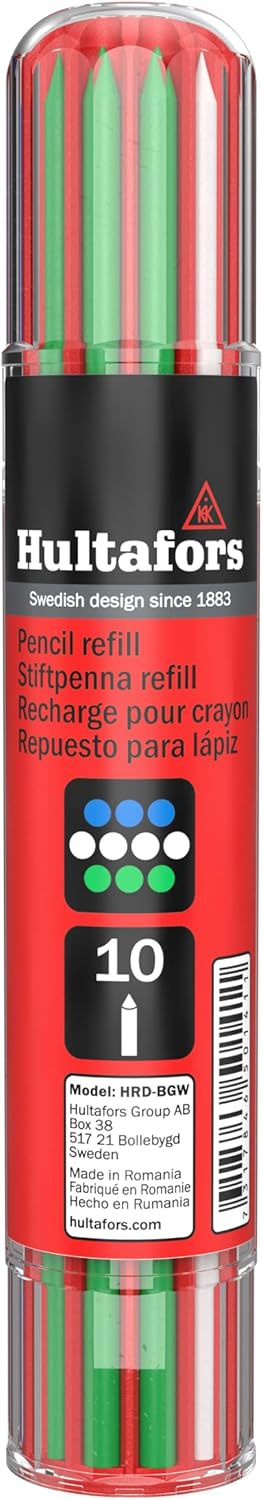 Hultafors Tools 650140U Dry Marker Refills HRD, Heavy Duty, Multi-Purpose, Blue, Green & White, 10 Leads