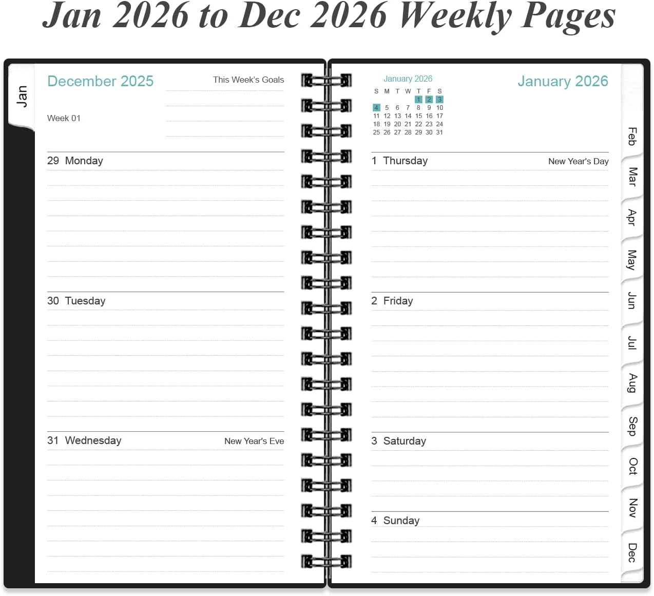 2026 Pocket Planner/Calendar - 2026 Planner from January 2026 - December 2026, Planner 2025 with 12 Tabs, Twin-Wire Binding, Inner Pocket, 3.75" x 6.75, Black