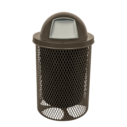 RDT-TXTBRW Heavy Duty 32 Gallon Round Trash Receptacle, Liner Included, Textured Brown with Textured Brown Steel Dome Top, Made in America