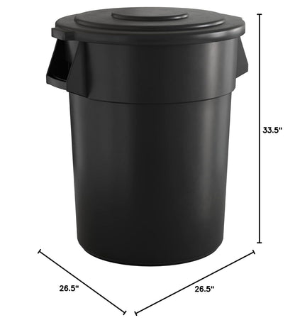 55 Gallon Black Round Commercial Trash Can with Lid