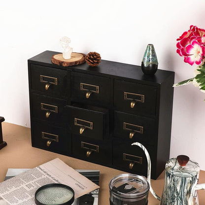 09 Drawers Apothecary Cabinet with Drawers Tabletop Apothecary Chests and Cabinets Library Card Catalog Cabinet Herb Storage Box Wooden Desk Drawer Organizer Medicine Vintage Furniture(BLACK)