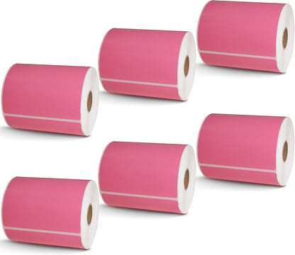 BETCKEY - 4" x 6.5" Large Shipping Labels & Multipurpose Compatible with Zebra & Rollo Label Printer,Premium Adhesive & Perforated[Pink, 6 Rolls, 1500 Labels]