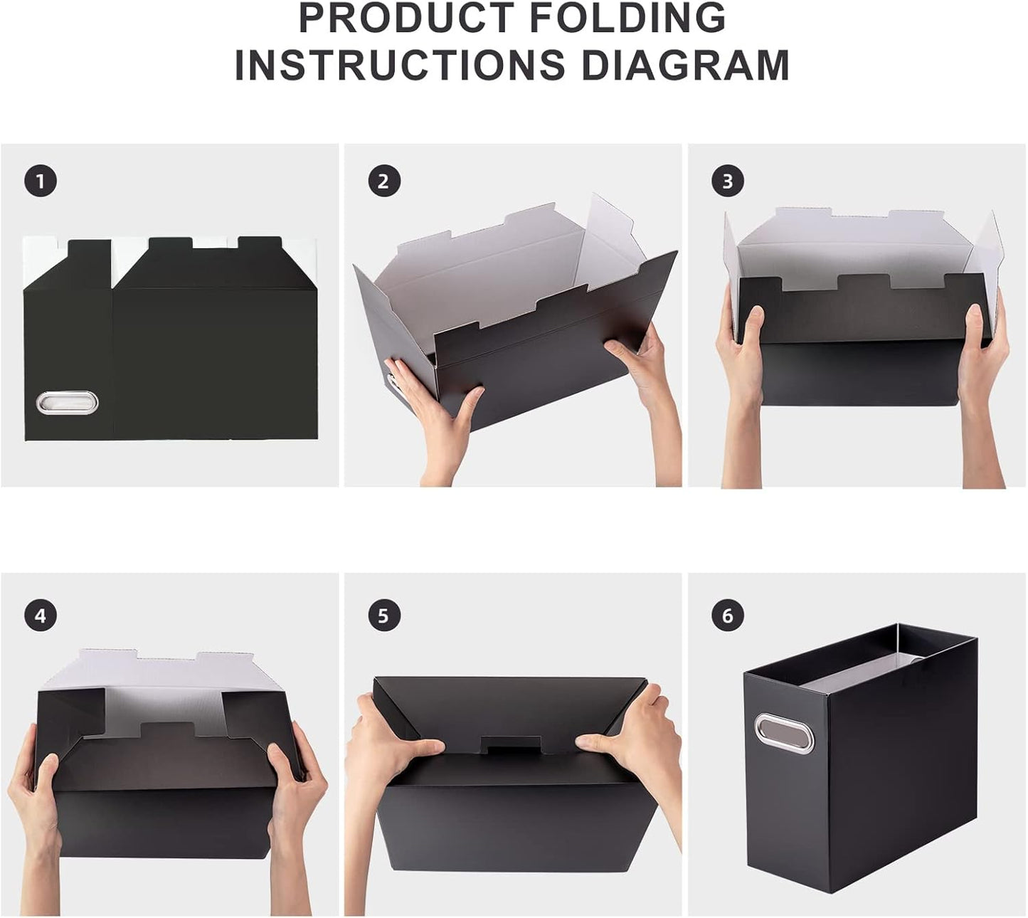 Oterri File Organizer, 6 Packs Small Storage Box, Cardboard File Folder Organizer, Collapsible File Box for Hanging File Folders Letter Size, Portable Filing Organizer with Handle（Black）