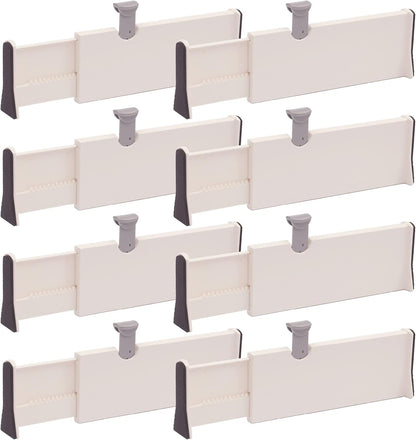Set of 8 Adjustable Drawer Dividers Organizer Separators Plastic Dresser Organizer for Bedroom, Bathroom, Closet, Office Desk, Kitchen Storage