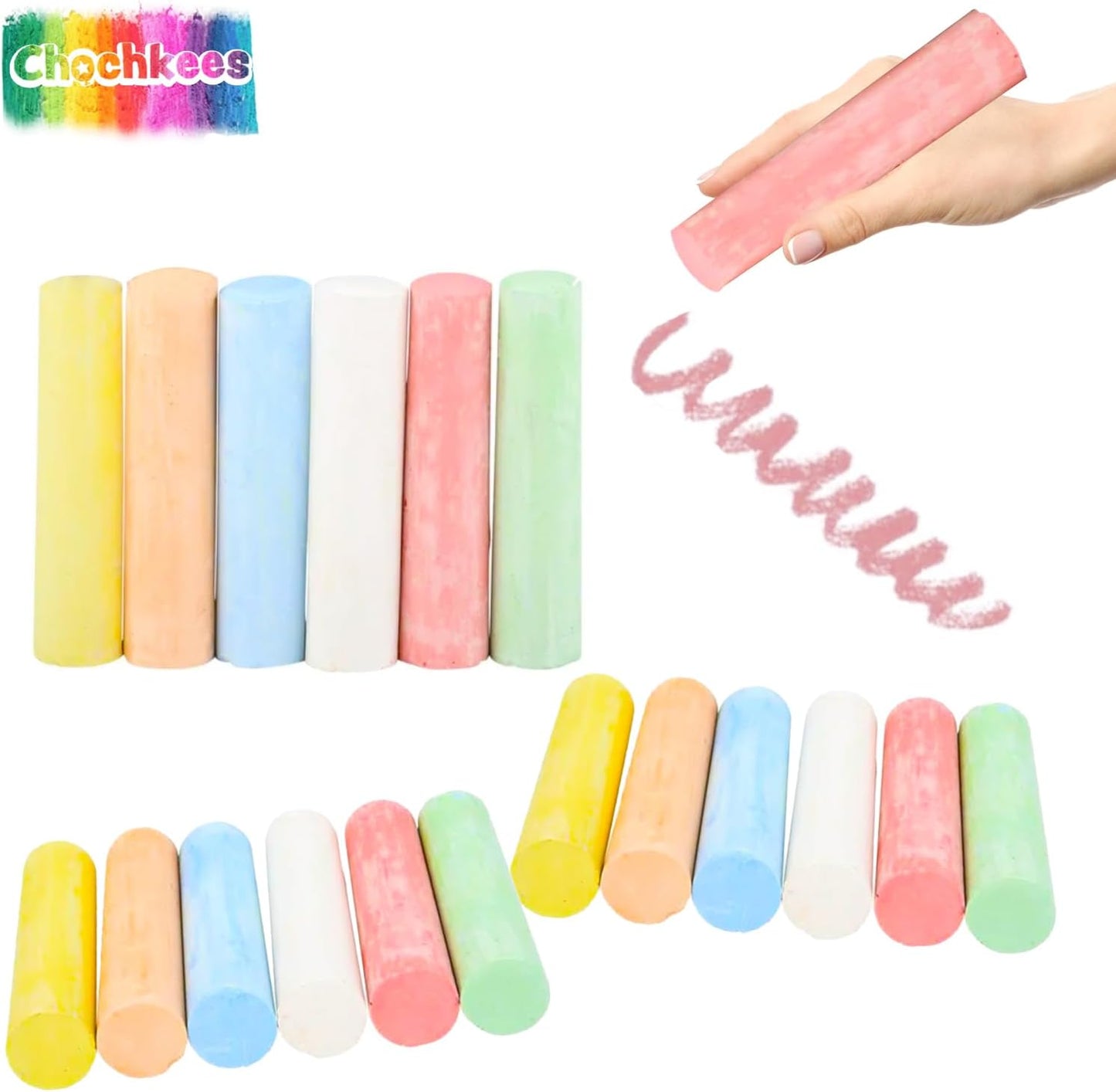 36 Jumbo Sidewalk Chalk, Jumbo chalk great for outdoor art, Sidewalk Chalk for Kids, 6 Assorted Neon Colored Chalk, Perfect For Party Favors, 4" Inches (36 Jumbo Chalk Sticks)
