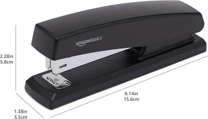 Amazon Basics Desktop Stapler with 1000 Staples, Office Stapler, Lightweight, Easy to Use, 25 Sheet Capacity, Non-Slip, Black, 3 Pack