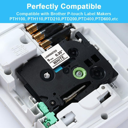 MarkDomain 3-Pack 9mm Label Tape TZe-221 Replacement for Brother TZe TZ Tape 9mm 0.35" Laminated White Label Maker Tape TZe221 TZ221 Work with Ptouch PT H100 H110 D210 D400AD 1290