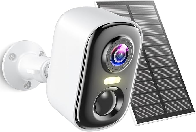 2K Security Cameras Wireless Outdoor, WiFi Cameras for Home Security with Solar Panel, Spotlight Color Night Vision, AI Motion Detection, Siren Alarm, 2-Way Talk, IP66, Cloud/SD Storage