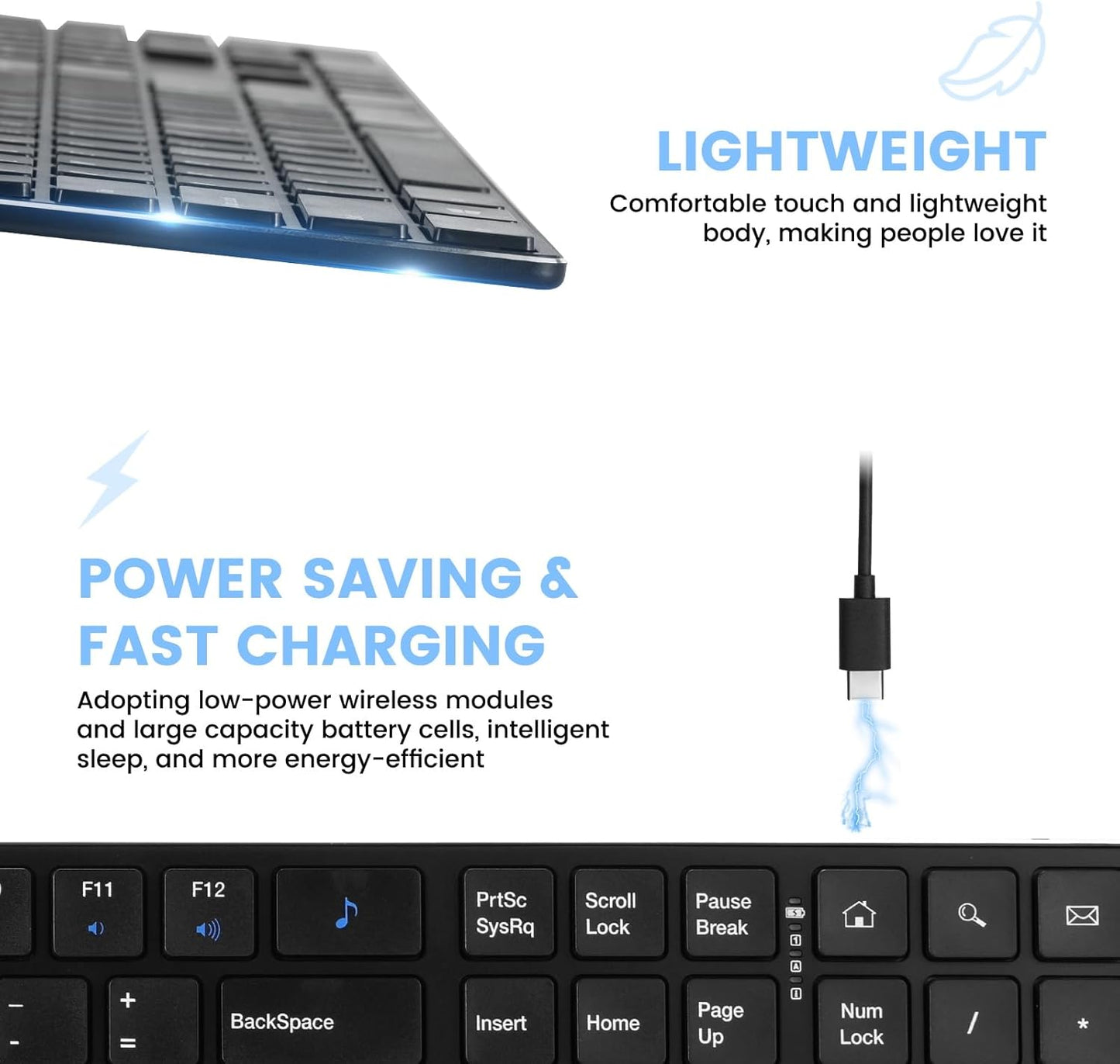 K01R Wireless Keyboard, 2.4G Slim and Compact Wireless Keyboard with Numeric Keypad, Long Battery Life, Lag-Free for PC Laptop Computer Windows, Black