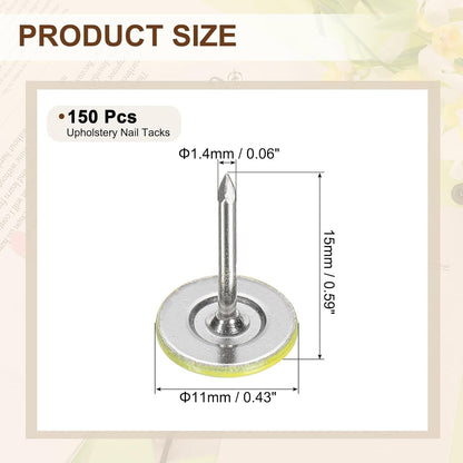 uxcell 150Pcs Upholstery Tacks, 11mmx15mm Flat Head Thumb Tack Decorative Furniture Nails Push Pins for Furniture Sofa Headboards, Light Yellow