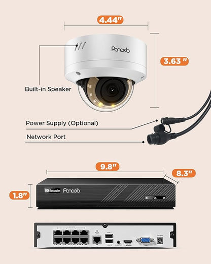 PoE Security Camera Systems, 5MP 8 Channel NVR w/ 2TB HDD, 4PCS Wired 5MP 2.8mm Smart Person Vehicle Detection Outdoor Dome IP Cameras for Home, 24/7 Audio Recording, PD54Y0408-5M