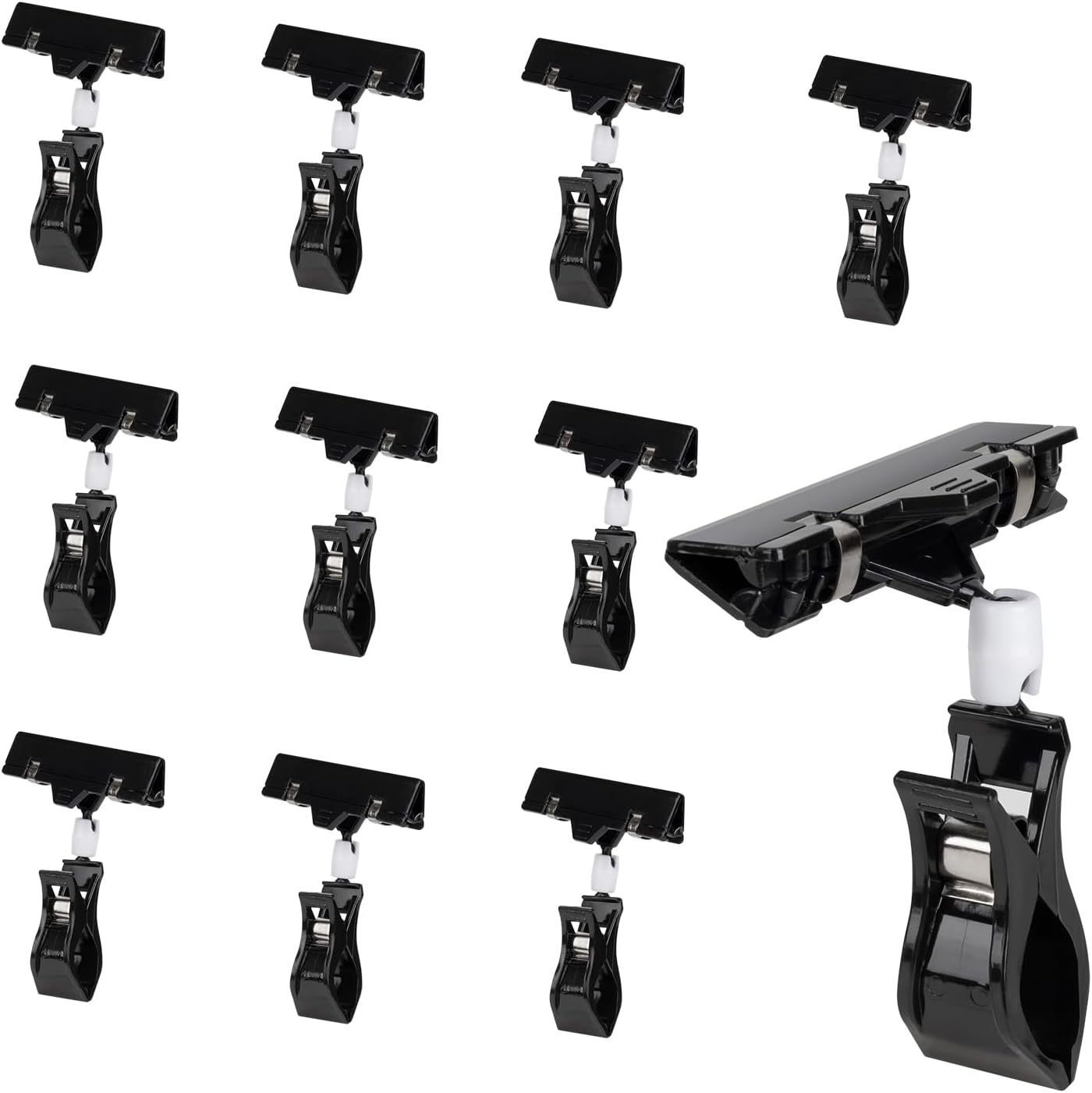 Mini Black Sign Holder Clips for Display, 10 Pcs Plastic Sign Holder Clips for Retail, Swivel Price Signs Clip, Rotatable Price Shelf Clips for Store Clothing Rack Merchandise Shelf Basket