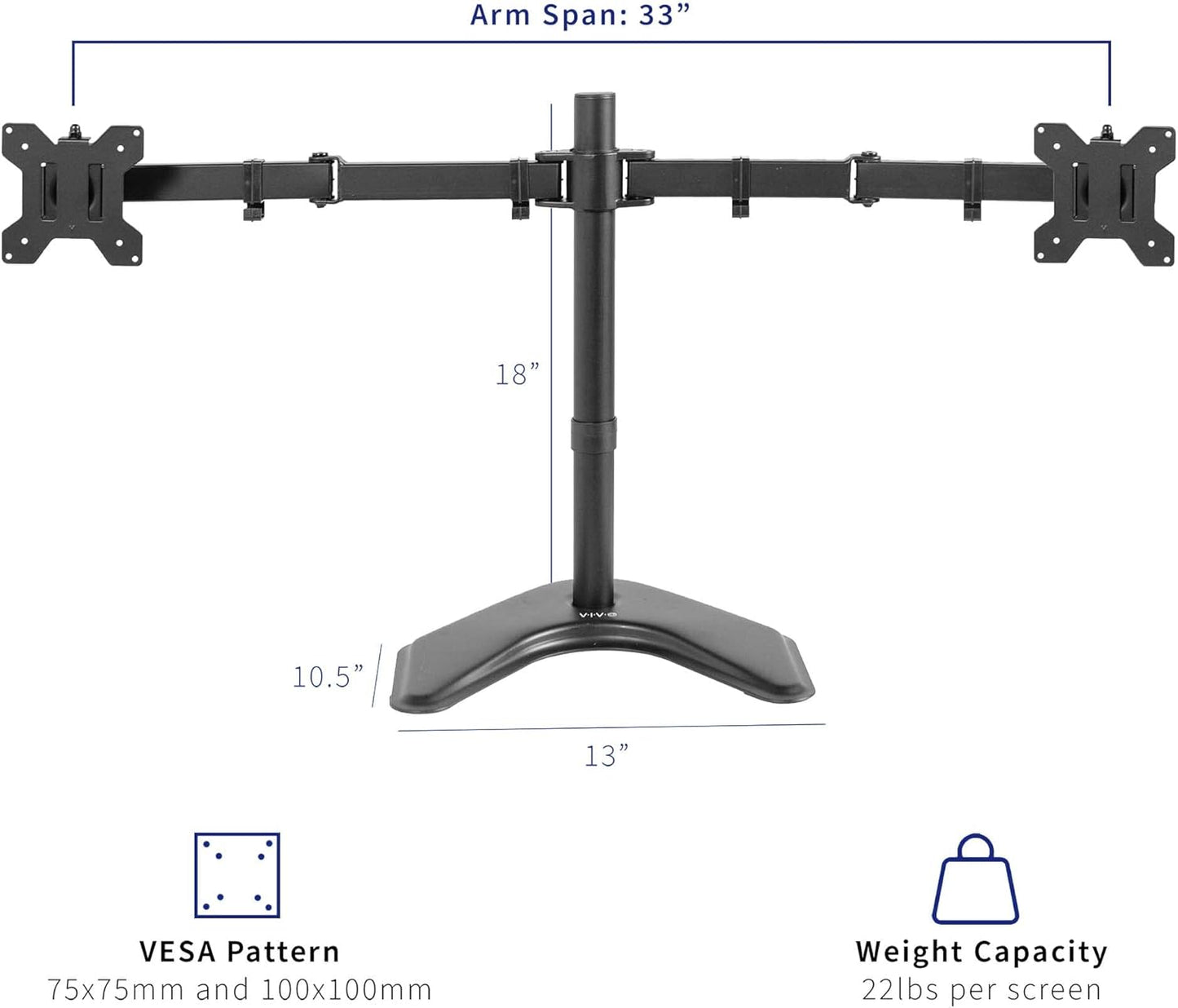 VIVO Dual LED LCD Monitor Mount, Free-Standing Desk Stand for 2 Screens up to 32 Inch, Heavy-Duty Fully Adjustable Arms with Max VESA 100x100mm, Black, STAND-V032F
