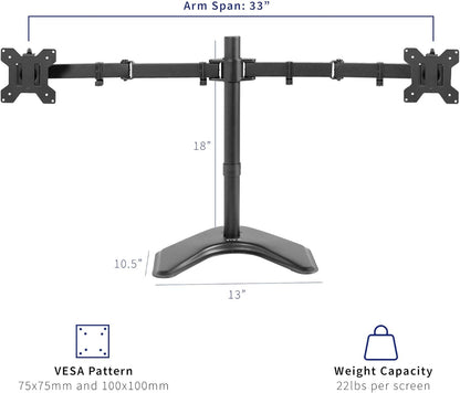 VIVO Dual LED LCD Monitor Mount, Free-Standing Desk Stand for 2 Screens up to 32 Inch, Heavy-Duty Fully Adjustable Arms with Max VESA 100x100mm, Black, STAND-V032F