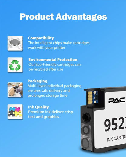 952XL Ink Compatible for Hp 952XL Ink Cartridges Combo Pack 952 XL Work for Hp Officejet Pro 8710 8702 7720 7740 8700 8715 8210 Printers (Black/Cyan/Magenta/Yellow)