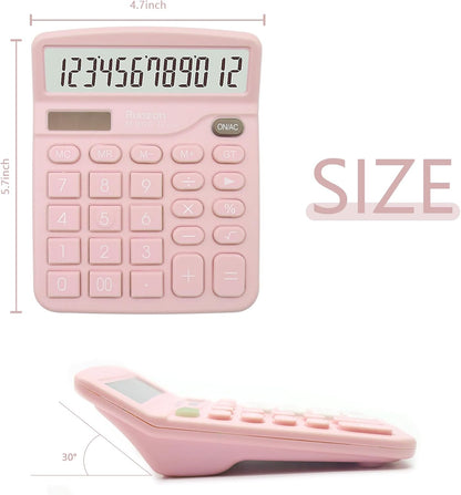 2PC Pink Calculator, Solar Battery Dual Power Calculator,Desktop Calculator 12 Digit with Large LCD Display, Pink Office Supplies with Sensitive Button, Pink Desk Accessories, School Supplies
