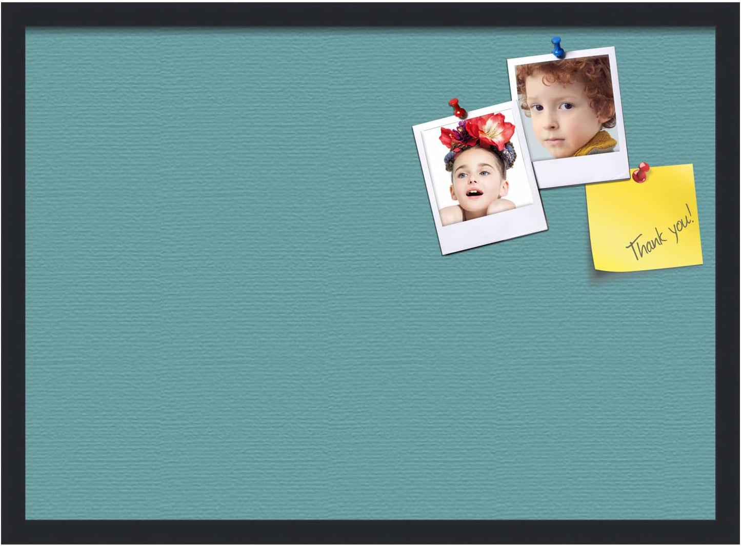 PinPix 28x20 Inch Cork Bulletin Board. This Decorative Framed Pin Board Comes with Aqua Pastel Design and a Satin Black Frame. Ideal for Home Office Decor or Message Board (PinPix-1806)