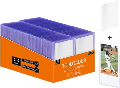 1000Pcs Clear Top Loaders for Cards (500Pcs Hard Plastic Card Holders & 500Pcs Card Sleeves) 3" x 4" Toploaders, Card Protector Sleeves for Baseball Cards, Standard Trading Cards