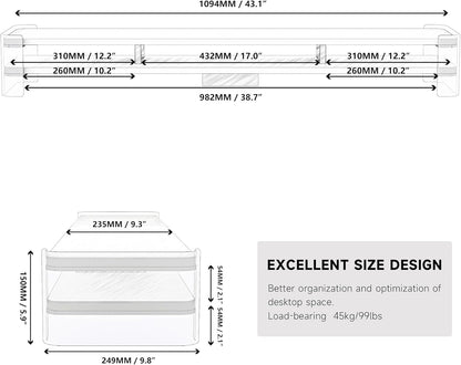 Fenge Acrylic Monitor Stand Riser, Clear Dual Acrylic Computer Monitor Stand for 2 Monitors, 2 Tier Wood Office Desk Storage Organizer for Laptop, Computer, TV Stand