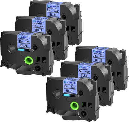 6PK Compatible for Brother P-Touch Label Maker Tape TZe-551 TZ-551 TZe551 TZ551 Black on Blue 24mm 0.94 inch 1'' x 26.2ft Laminated TZe TZ Label Tape for PT-2500PC PT-2600 PT-2610 PT-2700