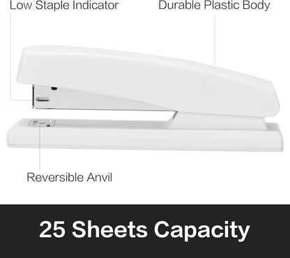 Deli Stapler, Desktop Stapler, 2 Pack, Office Stapler, 25 Sheet Capacity, Includes 2000 Staples and 2 Staple Removers, 2 Pack, White