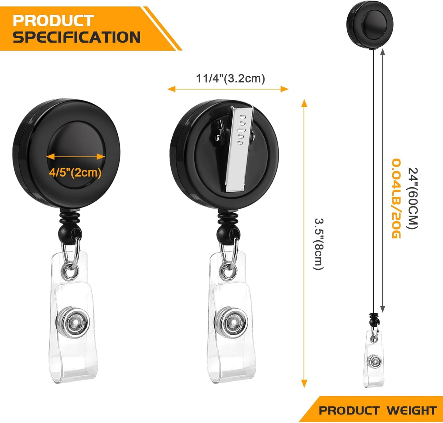 50 Pack Badge Reels Retractable with Swivel Alligator Clip Retractable Badge Holder Reels for Students, Teachers, Office Workers (Black)