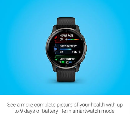 Garmin Venu 2 Plus, GPS Smwatch with Call and Text, Advanced Health Monitoring Fitness Features, Slate Black Band, One Size (Renewed)