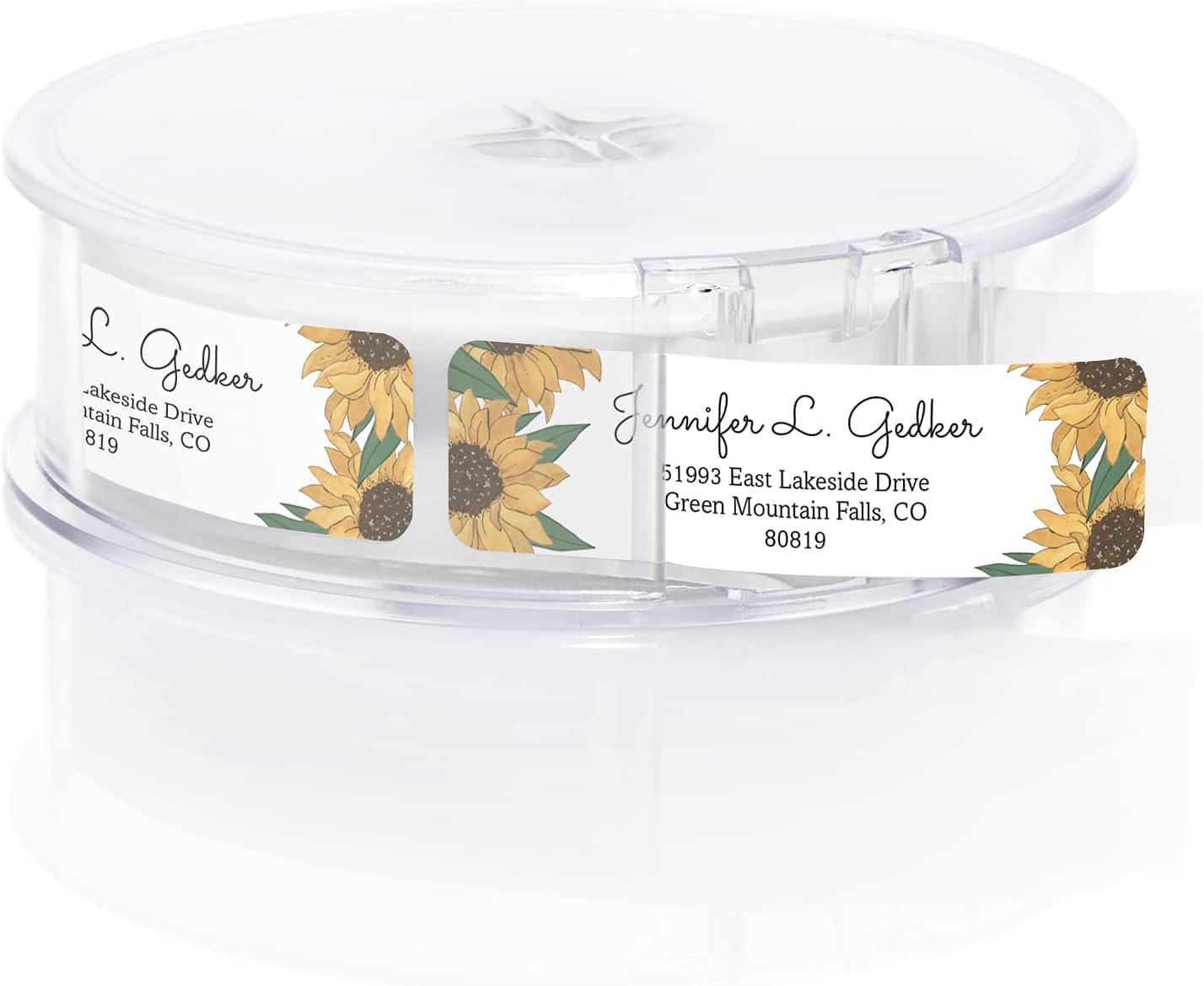Illustrated Sunflower Rolled Address Labels/Roll of 500 Floral Garden Personalized Address Labels/Designer Return Address Stickers in Elegant Plastic Dispenser