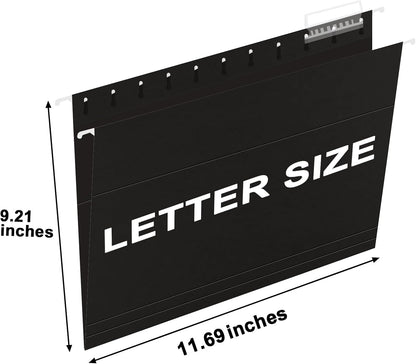 HERKKA Hanging File Folders, 60 Pack Reinforced Letter Size Hanging Folders, Designed for Bulky Files, Filing Cabinet, 1/5-Cut Adjustable Tabs (Black)