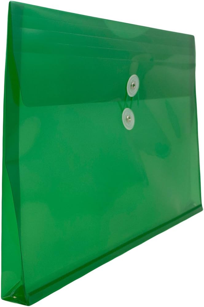 JAM PAPER Plastic Envelopes with Button & String Tie Closure - Legal Booklet - 9 3/4 x 14 1/2 - Green - 12/Pack