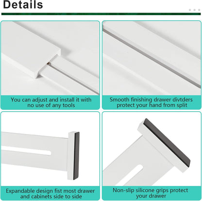 4 Pack Bamboo Drawer Dividers, Adjustable Length from 12 Inch to 17 Inch, Expandable Kitchen Drawer Organizer, Drawer Organization Separators for Clothes, Kitchen, Bedroom, Dresser, Office (White)