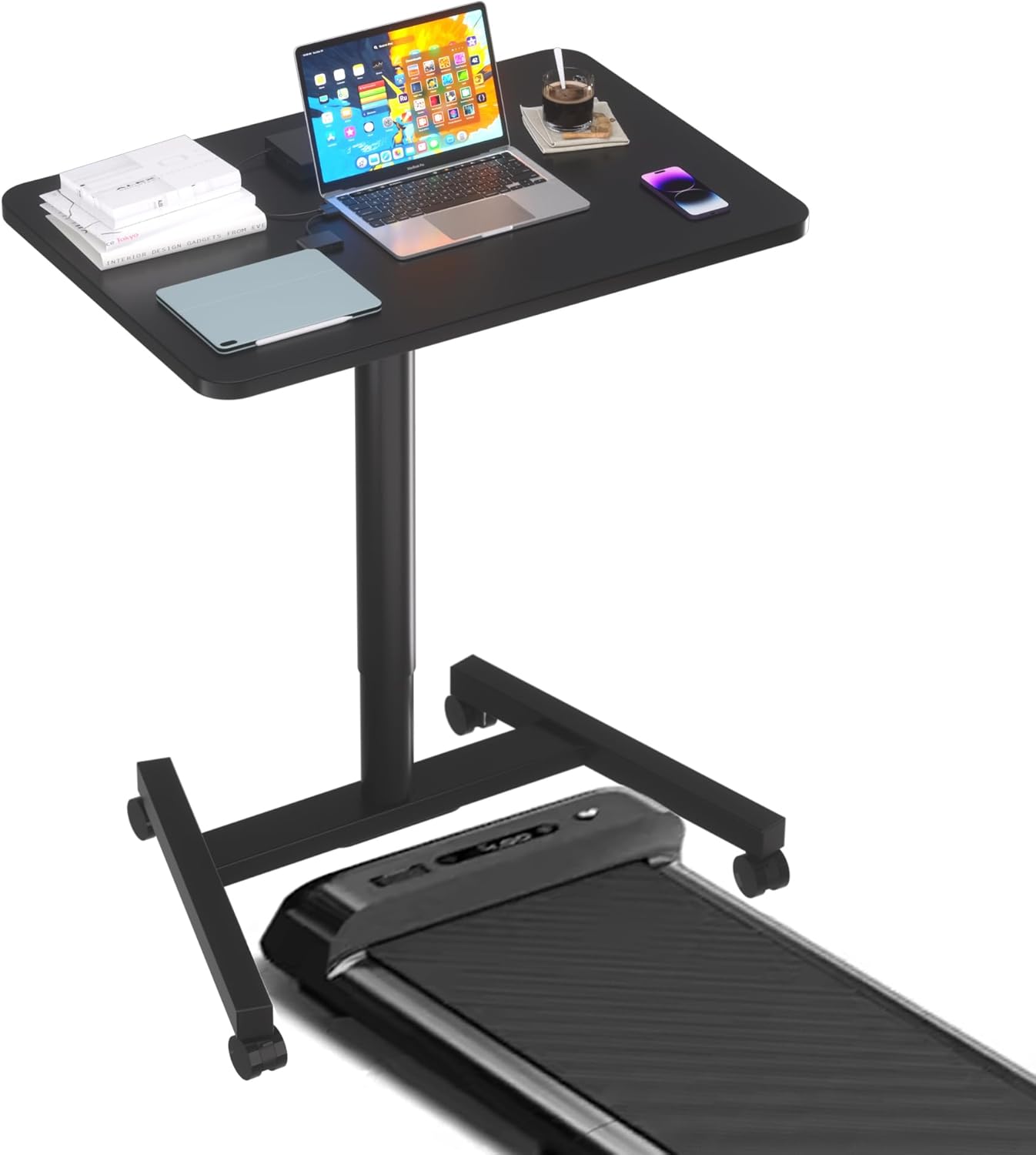28-Inch Mobile Standing Desk Adjustable Height, Portable Standing Desk with Lockable Wheels, Rolling Table for Home Office Classroom Hospital (Jet - Black)