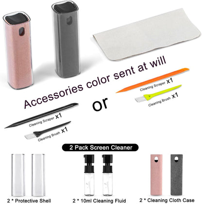 2 Pack Screen Cleaner Spray and Wipe for Laptop Monitor and Car Screens, Phone Touchscreen Mist Cleaning Kit for Cellphone, Tablet, PC, Computer, LCD, Eyeglass, iPhone, iPad, Mac Pro - Grey and Pink