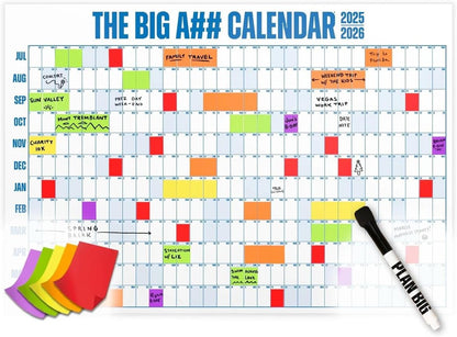 The Big A## Calendar Mid-Year Wall Planner – July to June Dry-Erase – Includes 1 Marker & 100 Labels – Lightweight, Easy to Hang Yearly Planner – Plan Goals & Adventures – Blue, 4’x3’