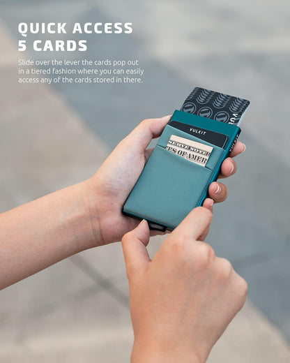 VULKIT Card Holder with Money Pocket Pop Up Wallet RFID Blocking Slim Metal Bank Card Case Holds 5 Cards and Notes