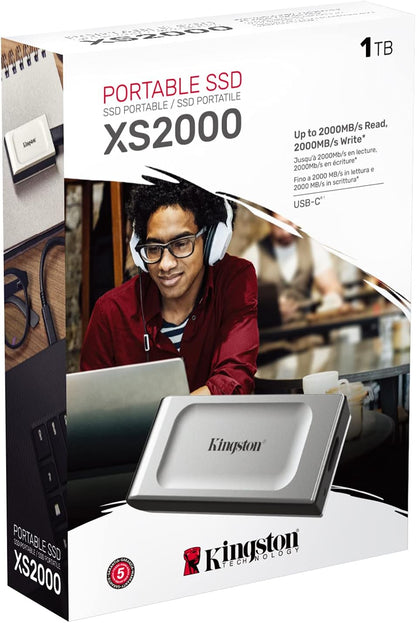 Kingston XS2000 1TB High Performance Portable SSD with USB-C | Pocket-sized | USB 3.2 Gen 2x2 | External Solid State Drive | Up to 2000MB/s | SXS2000/1000G