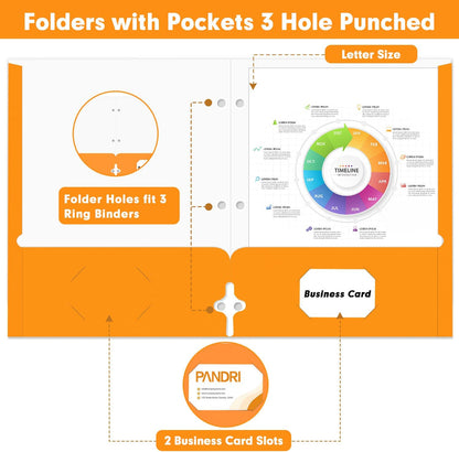 Two Pocket Portfolio Folders, PANDRI 60 Pack 3 Hole Punched 2 Pocket Folders for 3 Ring Binder, Letter Size Paper File Folder for School Office Home Business, Orange