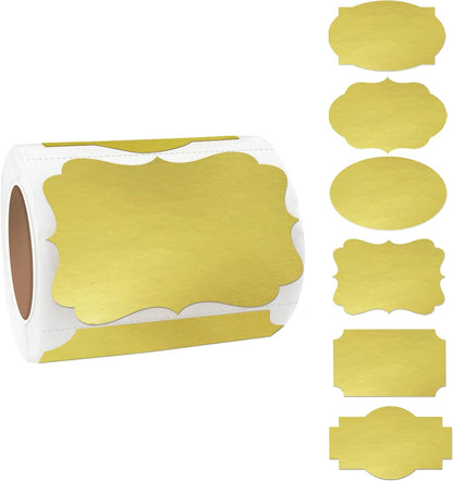 Gold Labels - 250 PCS 3" x 2" Fancy Shape Stickers for Storage Box or Food Jars