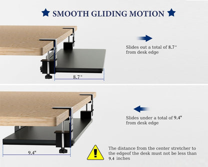 Large Keyboard Tray Under Desk, Adjustable Keyboard Tray with C-Clamp Hardware 29.5″ W x 9.5″ D Slide Out Computer Keyboard & Mouse Tray for Typing Home Office Black