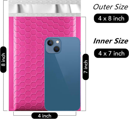 Fuxury Bubble Mailers 4x8" 800 Pack Pink Bubble Mailers Usable Size 4x7” Small Padded Envelopes Waterproof Mailing Envelopes Bubble Padded