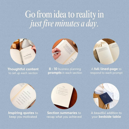 Start Your Business Today, The Guided Journal for Aspiring Entrepreneurs, Business Planner, Idea Notebook, Navy Blue, Hardcover, Undated, 220 pages, 5.75” x 8.75”